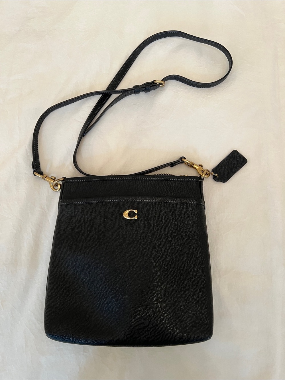 Coach Black Pebbled Leather Crossbody with Gold 'C' Accent